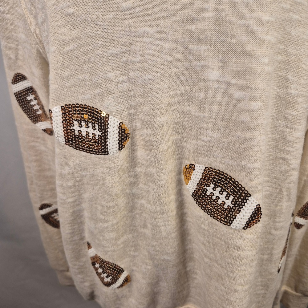 Tru Self Sequin‎ Football Sweatshirt Womens Lg Cream Long Sleeve Casual Cozy Top - Picture 5 of 9